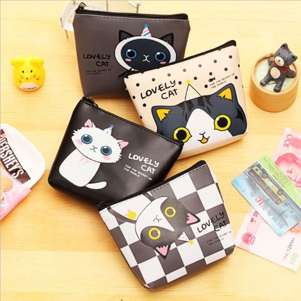 Cartoon Katze PU Leder Münze Tasche Reine Zipper Cartoon Nette Katze Münze Schlüssel Tasche Geld Tasche Frauen Männer Geldbörse kleine Brieftasche Kind