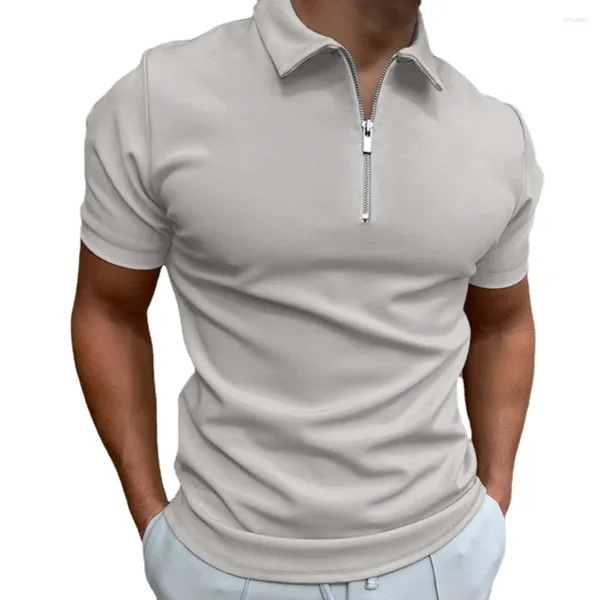 Polo da uomo estate top maschili polo tinta unita manica corta colletto rovesciato camicia con cerniera per uomo casual streetwear