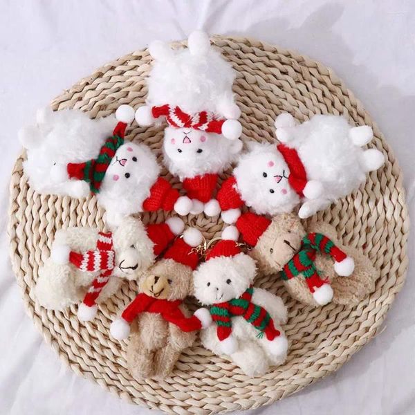 Chaveiros bonito telefone móvel pendurado ornamento saco charme animais de pelúcia chaveiro chaveiro anel de carro decorações de natal