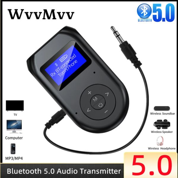Lautsprecher Bluetooth 5.0 Audio Sender Empfänger 3,5 mm Klinke AUX Wireless Audio Adapter LCD Display mit Mikrofon für TV Lautsprecher Auto Stereo