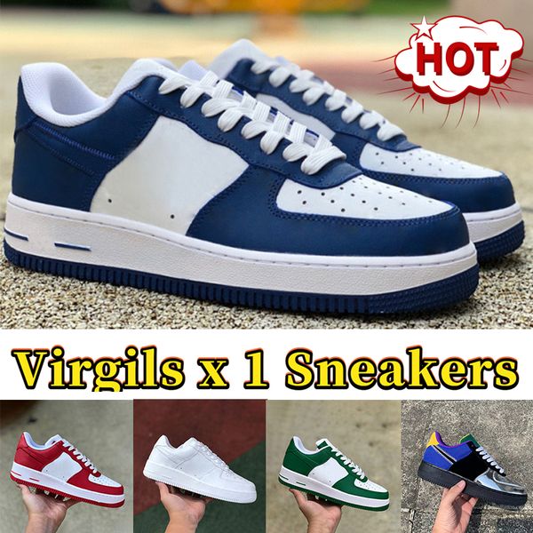 Virgils Sneakers Homens Designer Sapatos Luxurys Trainer Sneaker Mulheres Plataforma Sapato Skate X 1 Baixo Logotipo Branco Em Relevo Verde Denim Royal Red Canvas Mens Treinadores Casuais