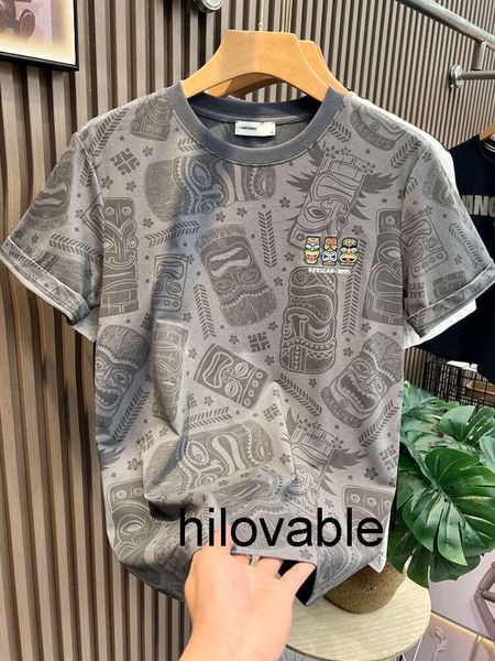 Moda hilovable Camiseta de manga curta para homens no verão de novos homens de corpo inteiro com estampa de desenho animado slim fit meia manga top versátil e moderno