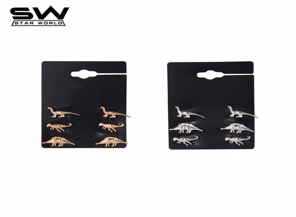 STARWORLD orecchini a bottone pregiati dinosauro animale orecchino a bottone in metallo orecchini gioielli di fidanzamento per matrimonio per donna uomo 3 paiaSet4155135