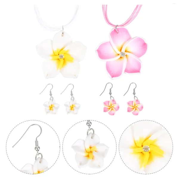 Halskette Ohrringe Set 2 Sets Hawaii-Accessoires Plumeria Ohrring Blume Frangipani Partyschmuck Polymer Clay Thema Luau Miss