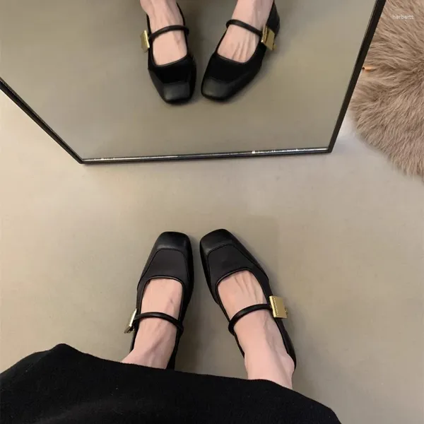 Sandalet Kadın Düz Bale Ayakkabı Moda İpek Kare Toe Sığ Bayanlar Rahat Zarif Günlük Mary Jane Pompalar