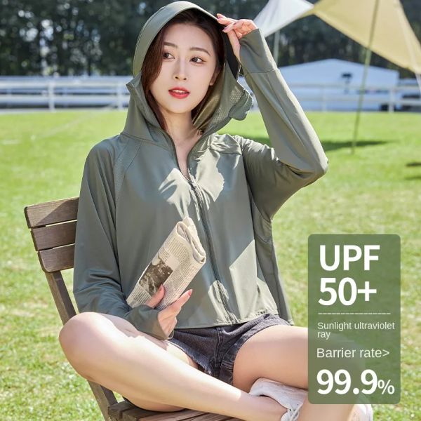 Parkas Sun Protection Clothing Women's Summer UV Protection 2023 Nuovo abbigliamento per protezione solare con cappuccio di seta di ghiaccio sottile per donne cappello da esterno