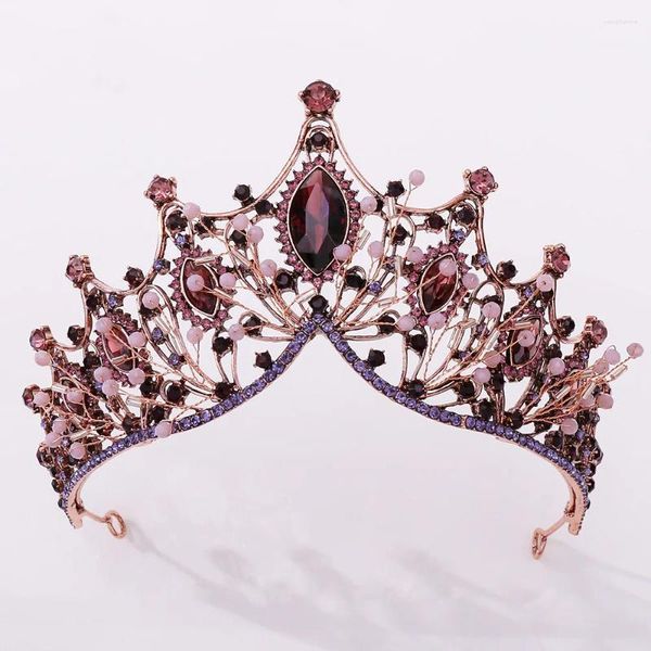 Fermagli per capelli KMVEXO Barocco Vintage Bronzo Fatto a mano Cristallo viola Diademi da sposa Strass Diadema Corone Fasce per capelli Accessori da sposa