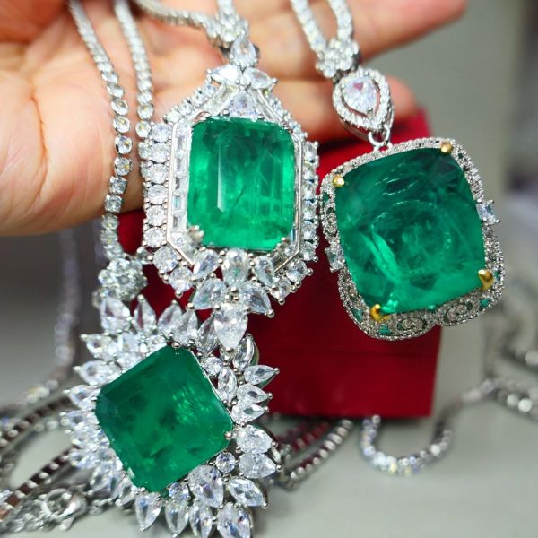 Colares KQDANCE Lab Grande Quadrado Esmeralda Gem Diamante Paraiba Turmalina Verde Pingentes Para Colares De Corrente De Tênis Com Grande Pedra Jóias