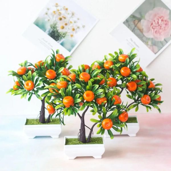 Dekorative Blumen 2024 gefälschte Topfpflanzen künstliche Pflanzen Bonsai Orange Obstbaum für Zuhause Hochzeit Raumdekoration Blume El Party Dekor