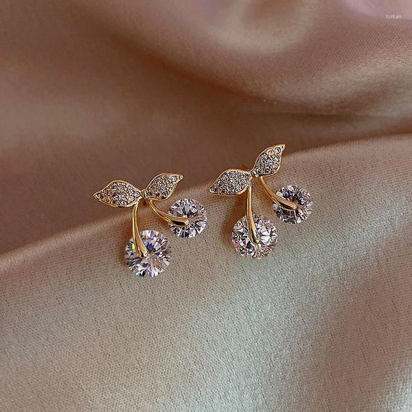 Brincos de garanhão coreano moda cristal cereja para mulheres requintado zircão folhas strass brinco casamento aniversário jóias presentes