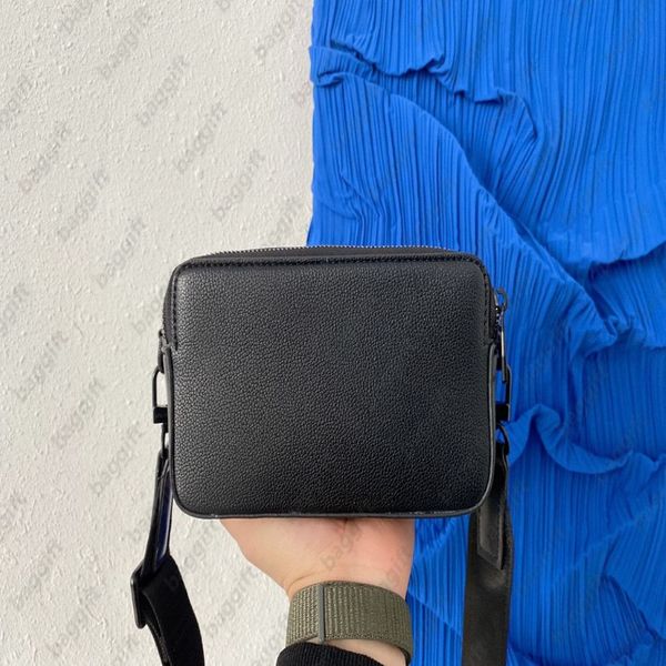 Vielseitige Alpha Wearable Wallet M59161 80741 Herrentasche, schwarzes genarbtes Leder, 6 Kartenfächer, Klappe, großes Fassungsvermögen, Cross-Body-Schulter Han300K