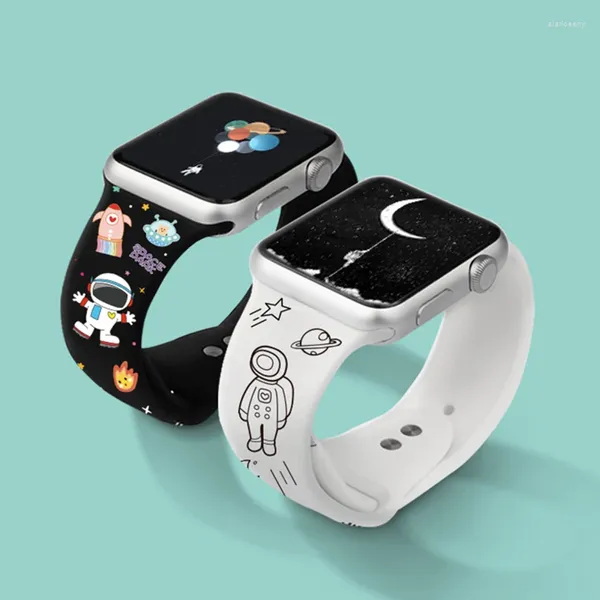 Uhrenarmbänder Luftfahrt Astronaut Cartoon Band für Apple IWatch 6 SE 5 4 3 38mm 40 42 44 Kind Student Jugend Geschenk Gummiband Armband