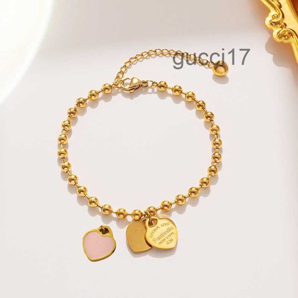 Ciondolo smaltato amore Acciaio al titanio placcato Bracciale in oro 18 carati Gioielli da donna Perline all'ingrosso Design di nicchia UPEP a forma di cuore