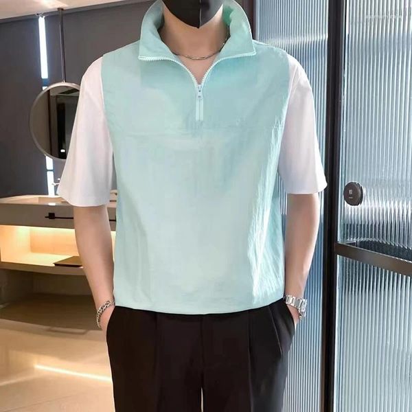 Herren Polos Männer Sommer Patchwork Polo Casual Korea Stil Reißverschluss Stehkragen Teen Jugend Streetwear Männliche Top Kleidung