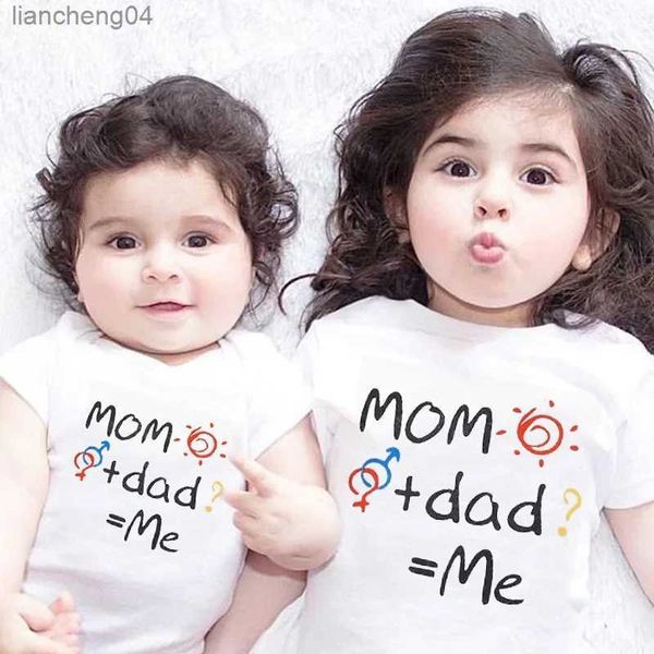 Одинаковые комплекты для всей семьи. Одинаковая футболка с круглым вырезом и принтом «Мама + папа + я». Свободный детский комбинезон для брата и сестры. Семейная одежда. Летняя семейная футболка.