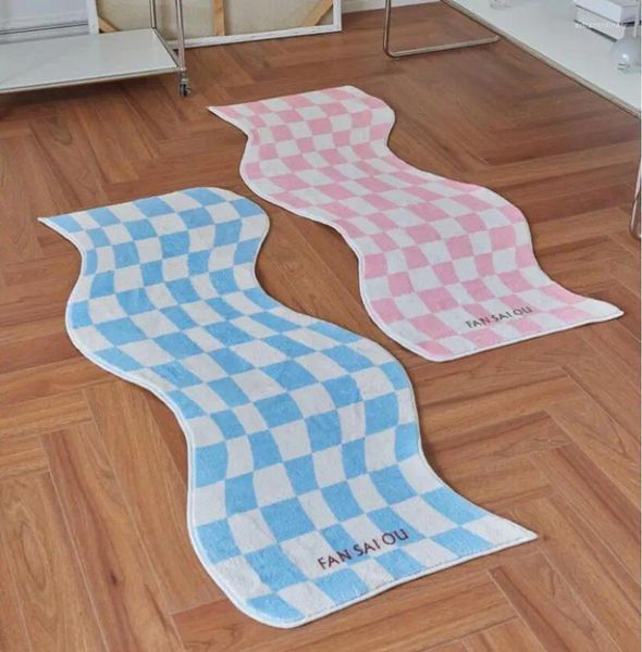Tapetes Modern Art Checkerboard Tapete de Pelúcia Forma Irregular Fofo Macio Grosso para Sala de estar Sofá Mesa Tapete Área de Cabeceira