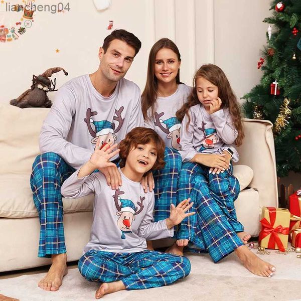 Одинаковые комплекты для всей семьи. Рождественские пижамные наряды. Одинаковые комплекты для всей семьи. Новый год 2024. Лось в клетку с принтом. Пижамные штаны с принтом. Взрослые дети. Детская рождественская одежда.