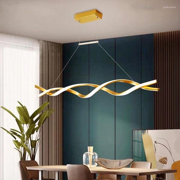 Kronleuchter Moderne Gold Linie Design LED Kronleuchter Für Esszimmer Küche Wohnzimmer Schlafzimmer Decke Anhänger Lampe Fernbedienung Licht