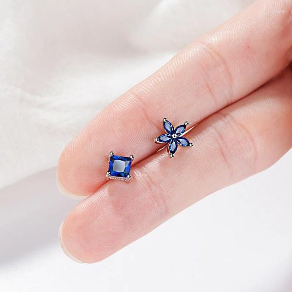 Ohrstecker Hohe Qualität Royal Blue Kristall Zirkonia Stein Asymmetrie Mode Hochzeiten Party Schmuck Für Frauen