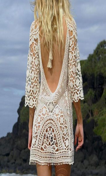 Lässige Kleider, sexy Damen-Strandkleid, hohle Häkelspitze, Bikini-Bluse, Bohemian-Stil, Urlaub am Meer, Sommer-Bademode, Strandmode 2751272