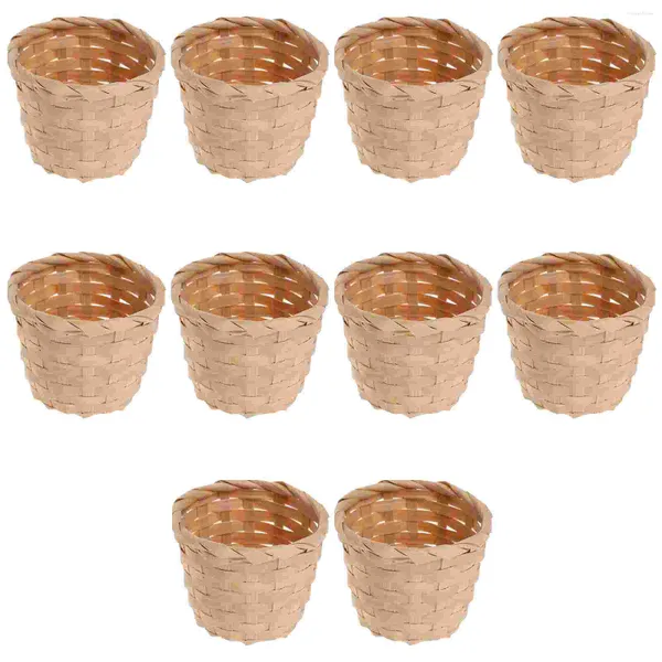 Set di stoviglie Vaso per piante rustico Vaso di bambù Mini cesto di fiori Organizzatore da scrivania Disposizione artificiale