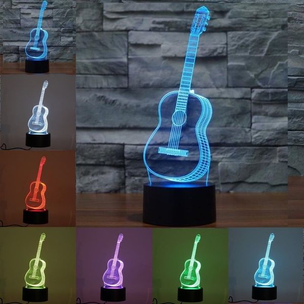 3D Ukulele Gitarre Modell Nachtlicht 7 Farben wechselnde LED Tischlampe Dekor Geschenke Home Decor248c