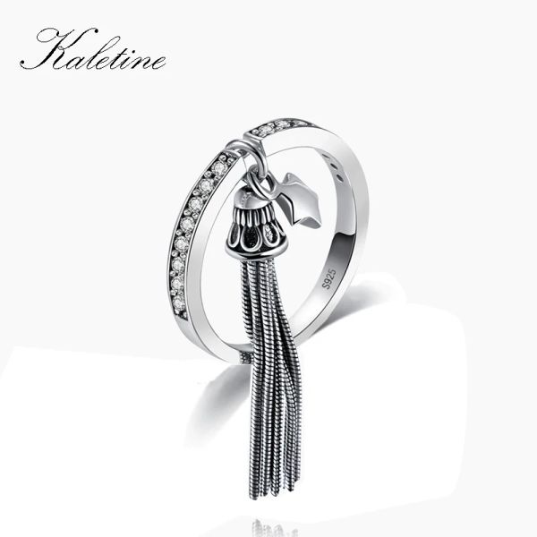 Ringe Kaletine Hot Sale 925 Sterling Silber Quaste Ringe für Frauen Ehering CZ Vintage Bohemian Flattern Herren Schmuck KLTR045