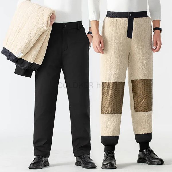 Pantaloni di grandi dimensioni pantaloni da uomo nuovi invernali pantaloni termici foderati in pile addensato pesante pantaloni caldi da neve casual dritti maschili neri