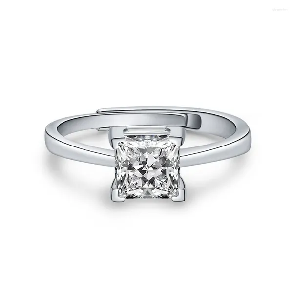 Cluster-Ringe, Hochzeitsschmuck, Sterlingsilber, quadratisch geschnittener Zirkon, rhodinierter Ring für Frauen