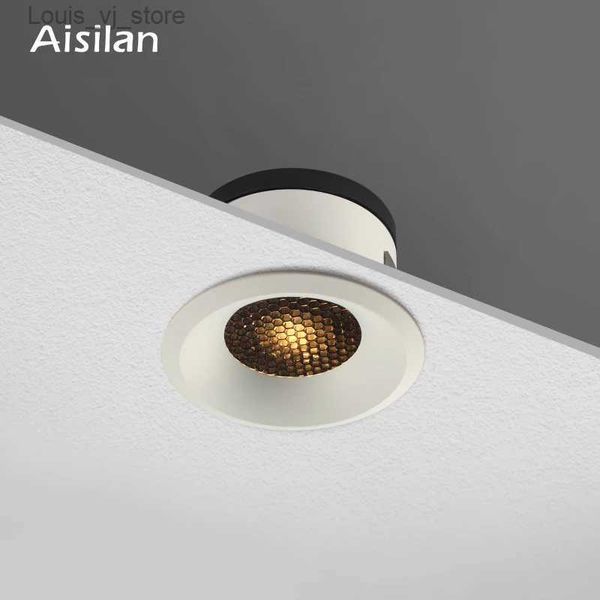Downlights Aisilan LED Ultradünnes Spotlicht, blendfreies Waben-Downlight für Wohnzimmer, Schlafzimmer, Blendengröße 7,5 cm, Loch YQ240226