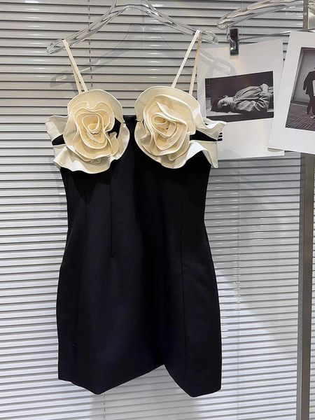 Vestidos casuais high street est 2024 designer moda feminina tridimensional floral sexy cinta vestido