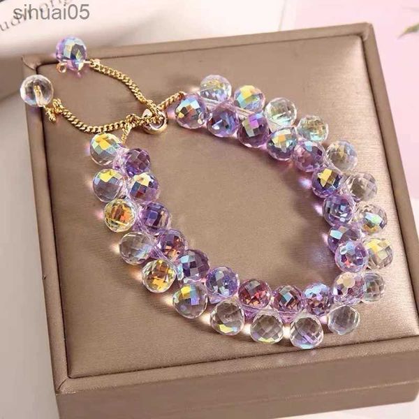 Perline Uilz Moda Lusso Colorato Lucido Perline di cristallo Bracciale regolabile Catena per le donne Braccialetti dell'amicizia Gioielli di personalità YQ240226