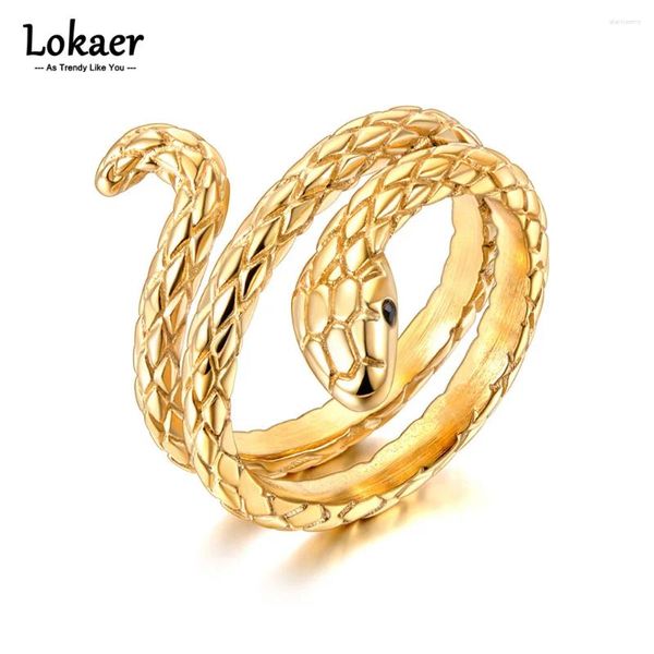 Clusterringe Lokaer Fashion Edelstahl Schlangentier für Frauen 18K Gold plattiert Persönlichkeit Finger Ring Nicht verblüffender Schmuck R23027
