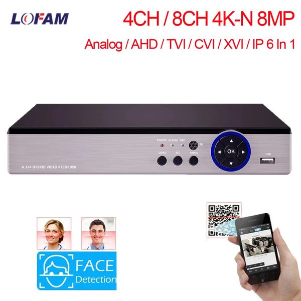 Hd 8mp 4k ahd cctv vigilância de vídeo dvr gravador h265 4ch 8ch segurança dvr nvr para ahd ip câmera sistema kit detecção facial 240219