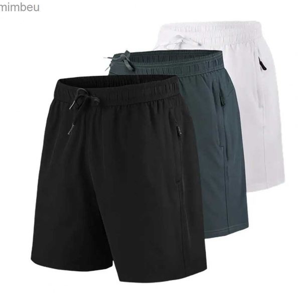 Shorts masculinos Plus Size Homens Shorts Casuais Ajustáveis Drstring Cintura Elástica Cor Sólida Respirável Cintura Média Homens Novos Shorts de Treinamento de Verão 240226