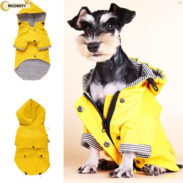 Impermeabili Pet Dog Impermeabile giallo con tasche PU Bulldog francese Vestiti per cani di piccola taglia Cappotto impermeabile per cuccioli Giacca per cani Accessori per cani