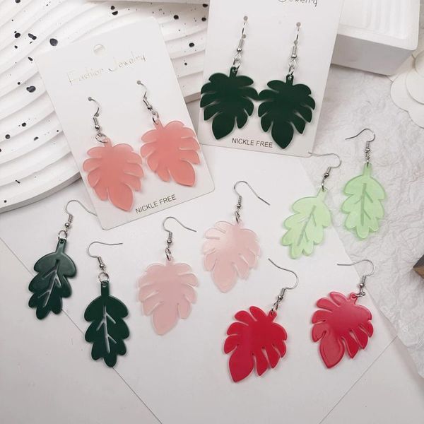 Encantos Criativos Brincos Acrílico Transparente Folhas Verdes Grandes E Pequenos Moda Rosa Engraçado Mulheres Exageradas