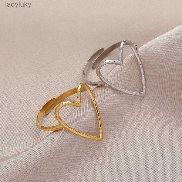 Solitaire Ring Meyrroyu Edelstahl 2 Farbe Big Heart Ring 2023 Trend Verstellbare Eröffnungsringe für Frauen Paar Geschenk Punk Fashion Schmuck 240226