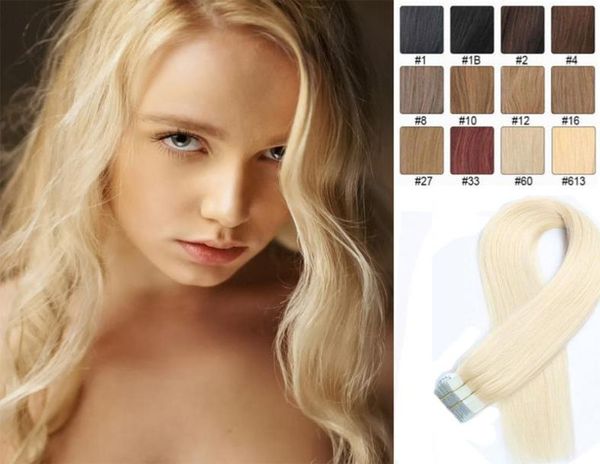 Nastro nelle estensioni dei capelli umani remy 40 pezzi 2 pezzi PU pelle wef 8A estensioni gradazione Sliky Straight 613 Bleach Blonde2695774