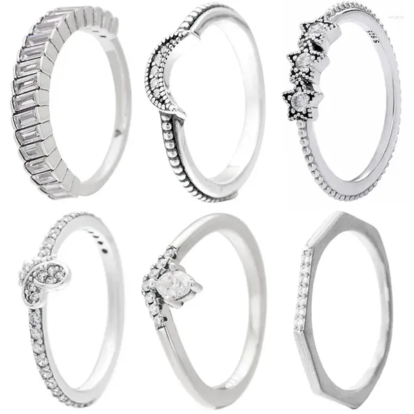 Küme halkaları orijinal 925 sterlli gümüş göz kamaştırıcı kelebek hilal ayı boncuklu klasik dilek yüzüğü kadınlar için hediye diy mücevher