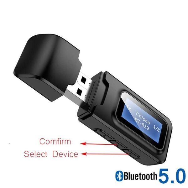 Adattatore wireless Bluetooth USB 5.0 Display LCD Trasmettitore audio Ricevitore AUX Ricetrasmettitore 2 in 1