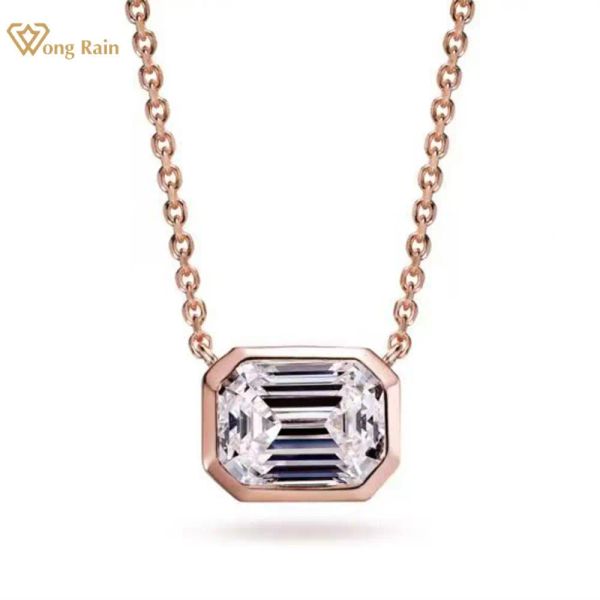 Ожерелья Wong Rain Sterling Sier Emerald Cut Высокий углеродный бриллианты Gemstone Золотой подвесное ожерелье
