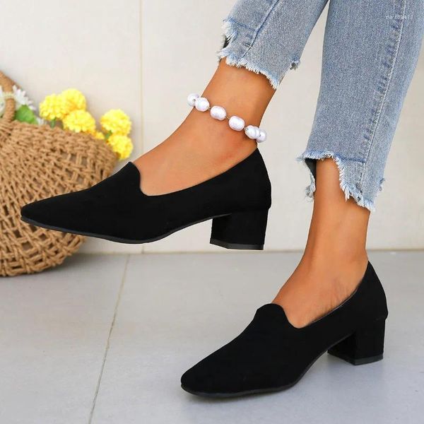 Kleidschuhe Temperament Dicker Absatz Einzelne Damen High Heels 2024 Vielseitig Spitzschuh Koreanischer Stil Flacher Mund