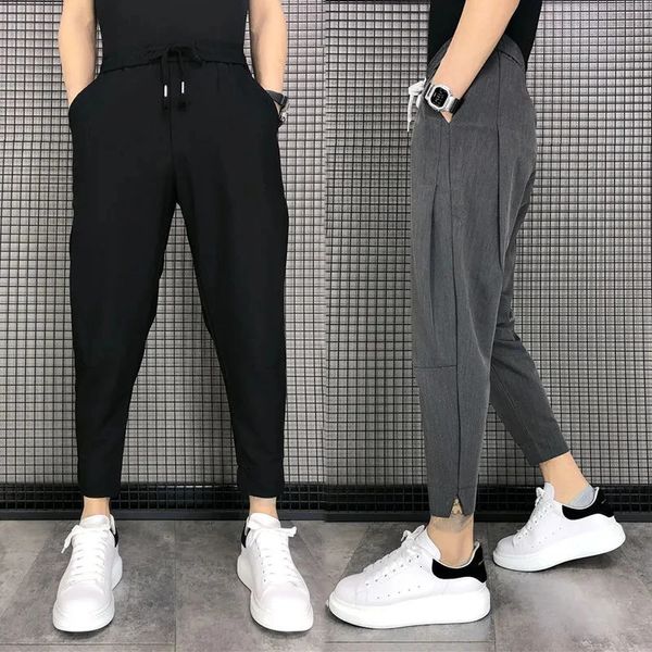 Männer Harem Hosen Feste Beiläufige Koreanische Dünne Wilde Vintage Lose Mode Jugend Hosen Frühling Herren Kleidung Grau Schwarz Sweatpant 240220