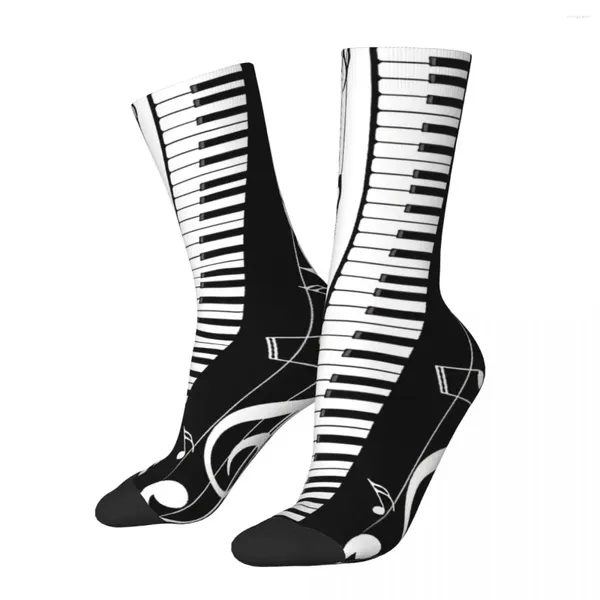 Meias masculinas hip hop vintage minimalista teclas de piano louco unisex padrão de música arte harajuku impresso tripulação meias meninos presente