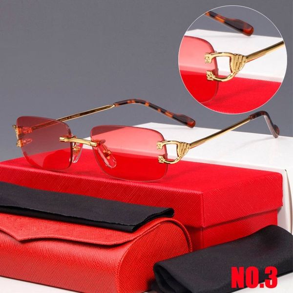 Designer óculos de sol formas retangulares marca moda óculos para homens e mulheres sem aro vermelho verde azul amarelo cinza lente multicolor 176g
