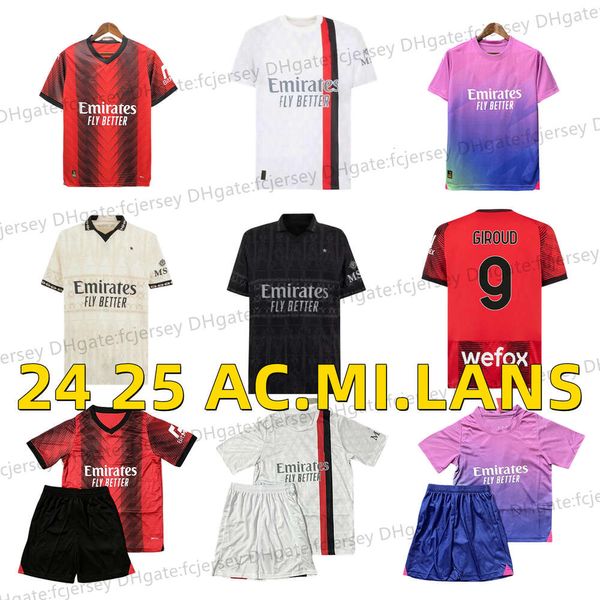 2024 25 Jerseys de futebol AC Mi fãs homens Kit Kit Uniformes Lan Rebic Theo Reijnders Kessie de Ketelaere Rafa Lea Giroud Pulisic Player Player camisa 2023