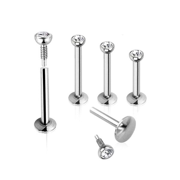 Punk Trendy Silber 16 Gauge Lippenringe Chirurgenstahl Labret Piercing Bar Ohrstecker Diamanten Kristall Nasenring Augenbraue Körper Piercin221U