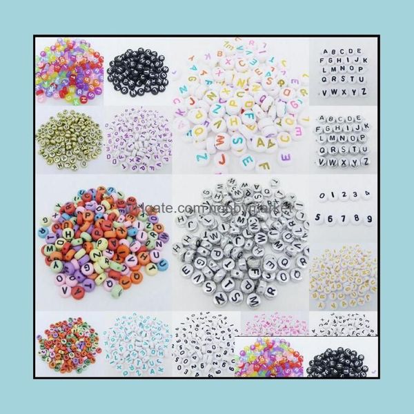 Acryl-Kunststoff-Lucite-lose Perlen für Schmuck, 500 Stück, 7 mm, Acryl, gemischte Alphabet-Buchstaben, Münzen, rund, flach, Abstandshalter, 15-Stil, Pick Dro274Y