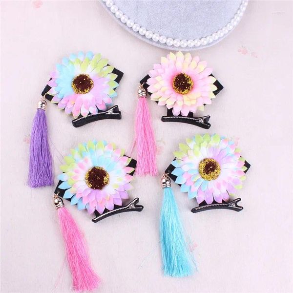 Haarschmuck 2024 Chinesischen Stil Stereo Blume Quaste Haarnadel Kinder Clip Kopfschmuck Bunte Sonnenblumen Barrettes Mädchen